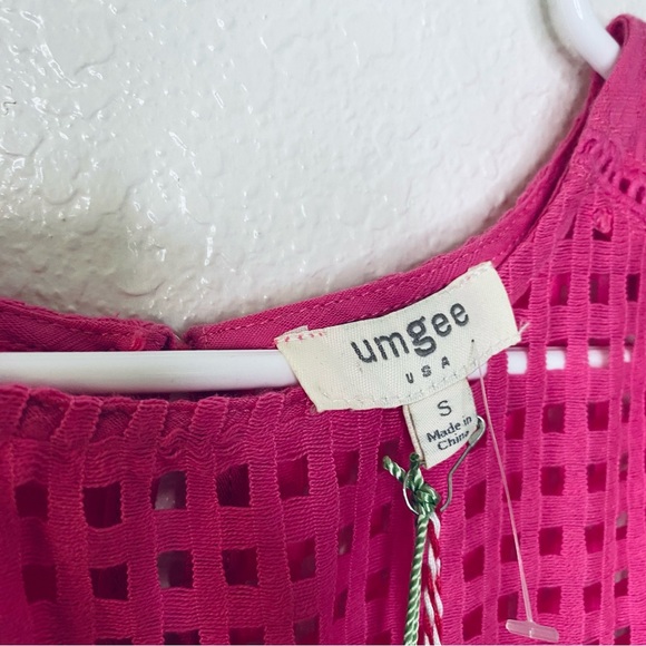 Umgee NEW Pink Lattice Plaid Flutter Sleeve Boho Flare Top Small - Picture 4 of 8